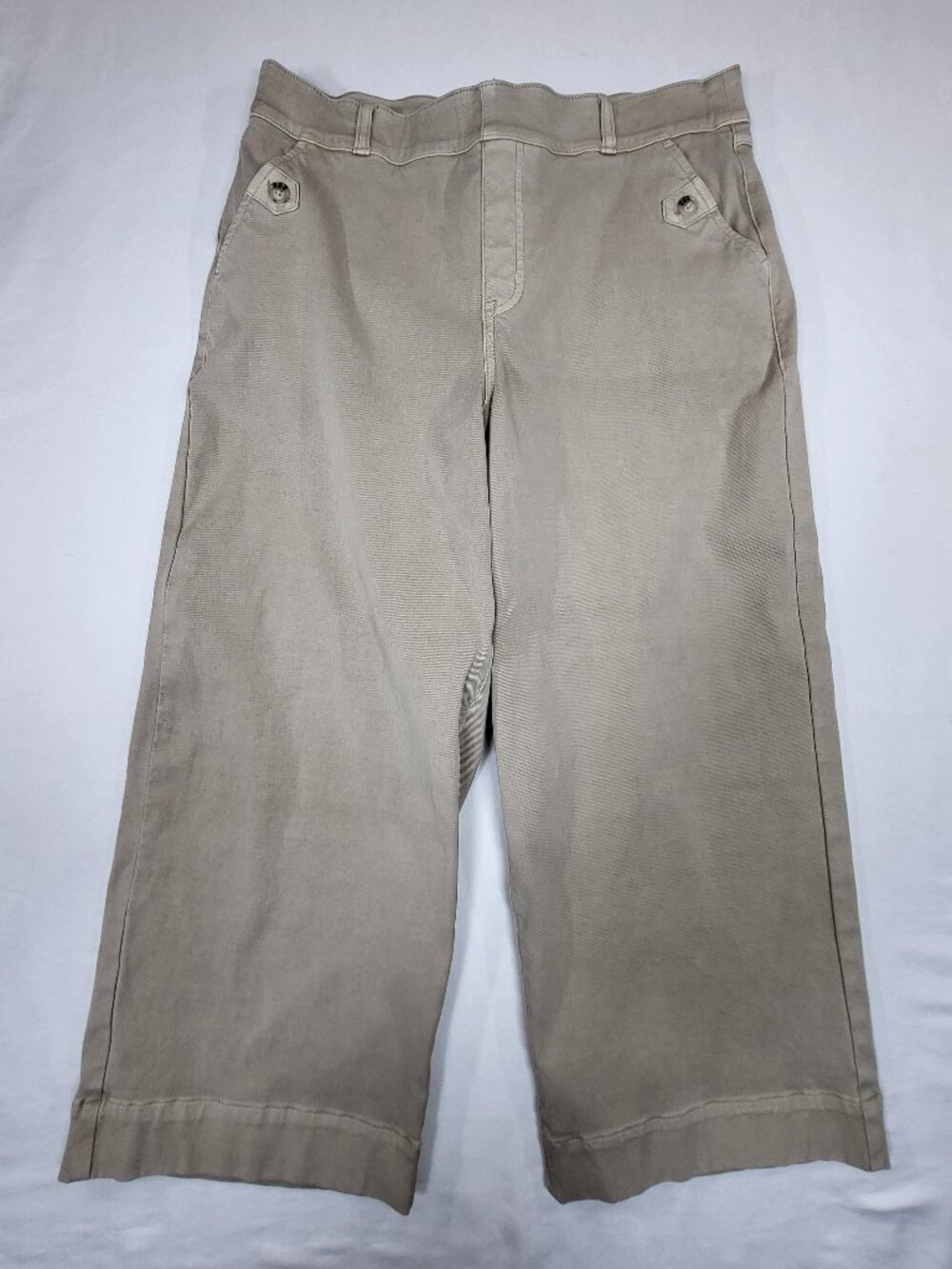 SPANX Stretch Twill Wide Leg Cropped Pants Tan Beige Size XL